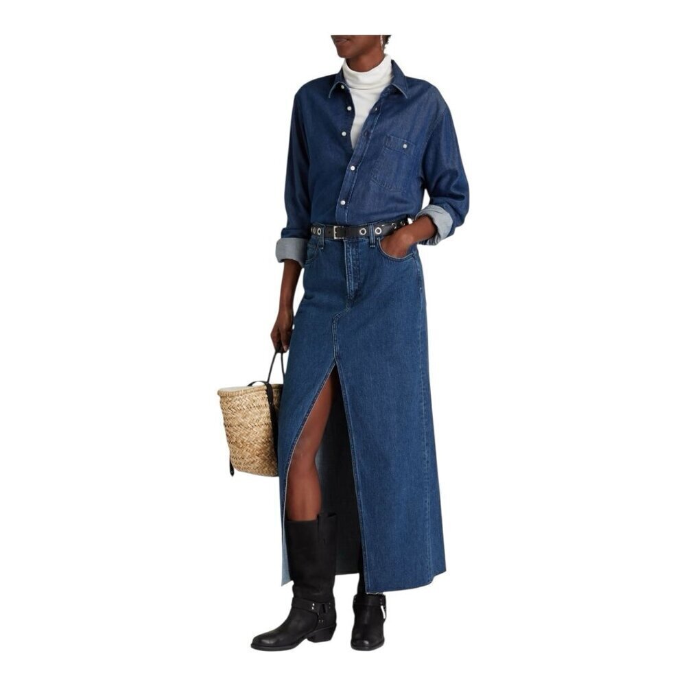 Rag & Bone Avery Maxi Denim Skirt Sz 28 Dark Denim Western Boho Y2K Split Front